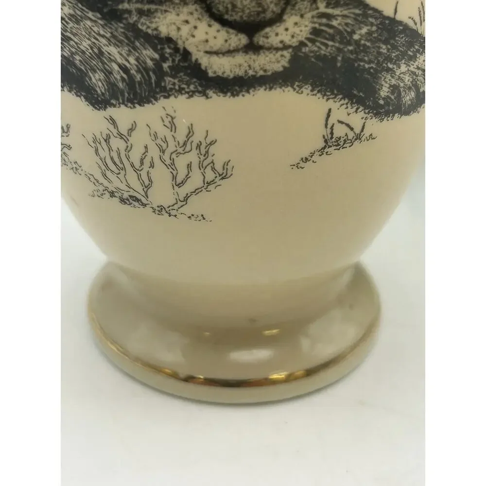 Small World Greetings Floral Vase Lion Cub Ceramic Ivory Black Made in Japan